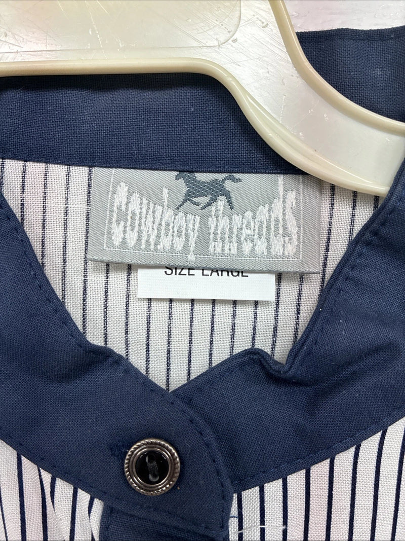 New Boys Cowboy Threads Blue White Long Sleeve Button Up Large DD-5