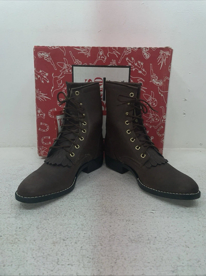 New Youth Brown Lace Up Texas Brand Cowboy Boots. B 1361 5.5 5 1/2 D. 2-131