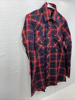 New Men’s ELY Plains Red Plaid Long Sleeve Pearl Snap 14.5 X 33 Small AA-92