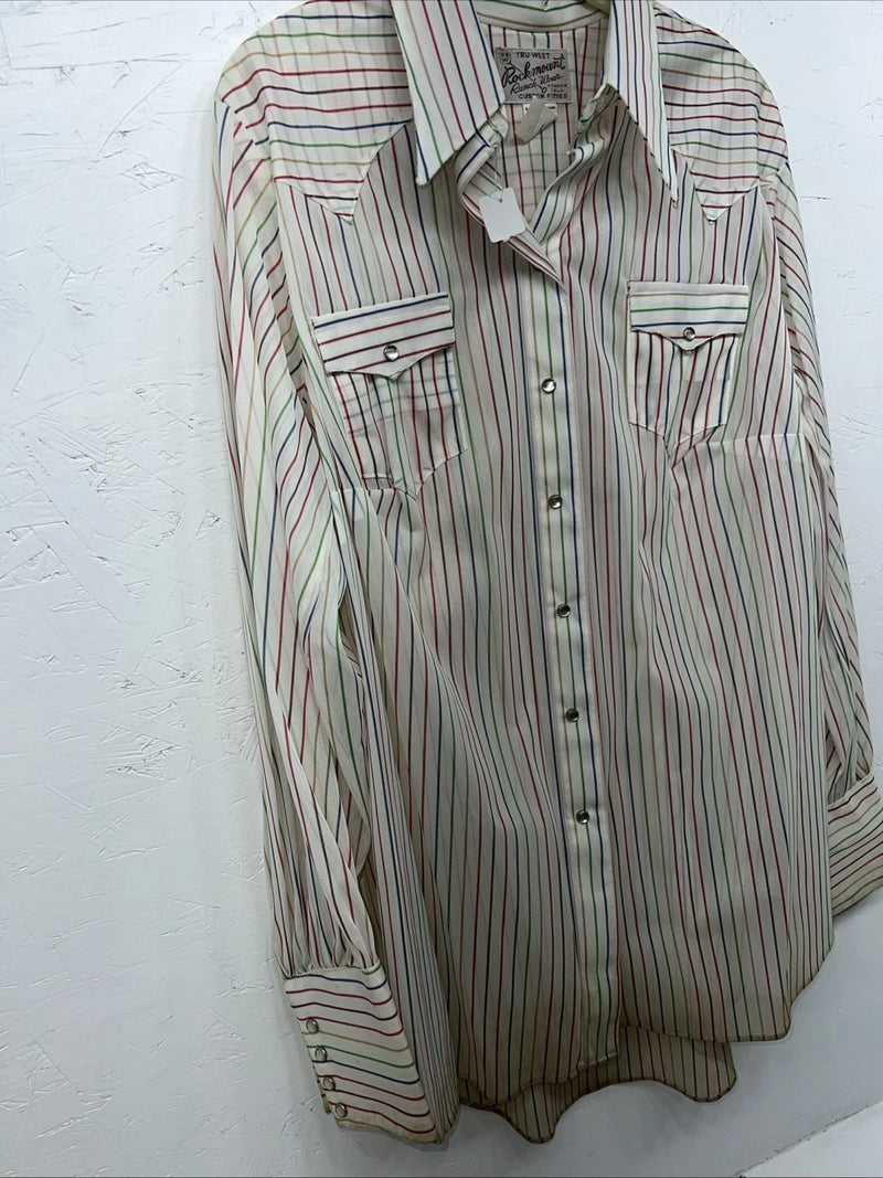 New Men’s Rainbow Striped Rockmount Ranchwear Pearl Snap Long Sleeve M I-39