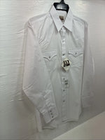 New Men’s ELY Cattleman Simple White Long Sleeve Pearl Snap 15.5 Medium K-56