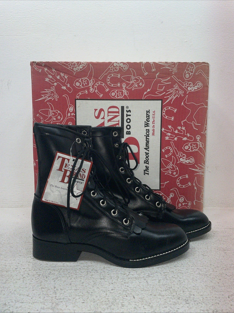 New Youth Black Lace Up Texas Brand Cowboy Boots. B 1350 5 D. 2-117