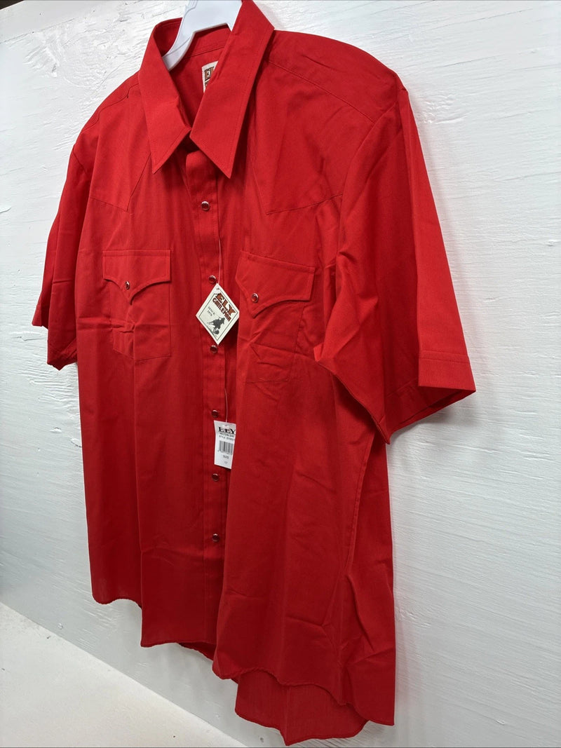 New Men’s ELY Cattleman Western Red Short Sleeve Pearl Snap 17 XL V-7