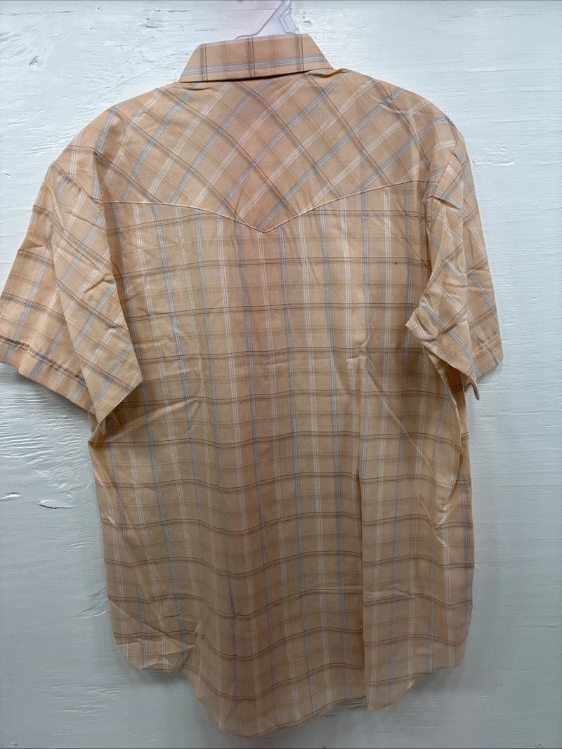 New Men’s ELY Cattleman Coral Plaid Short Sleeve Pearl Snap Large J-79