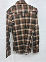 New Men’s Panhandle Slim Orange Plaid Long Sleeve Pearl Snap XS J-63