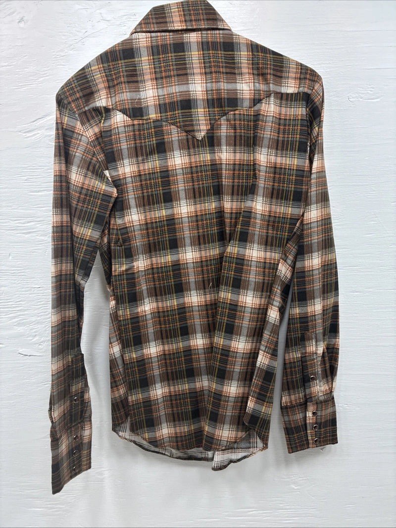 New Men’s Panhandle Slim Orange Plaid Long Sleeve Pearl Snap XS J-63