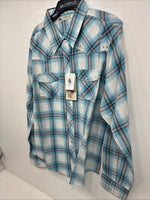 New Women’s Cumberland Blue Plaid Long Sleeve Pearl Snap Large GG-78