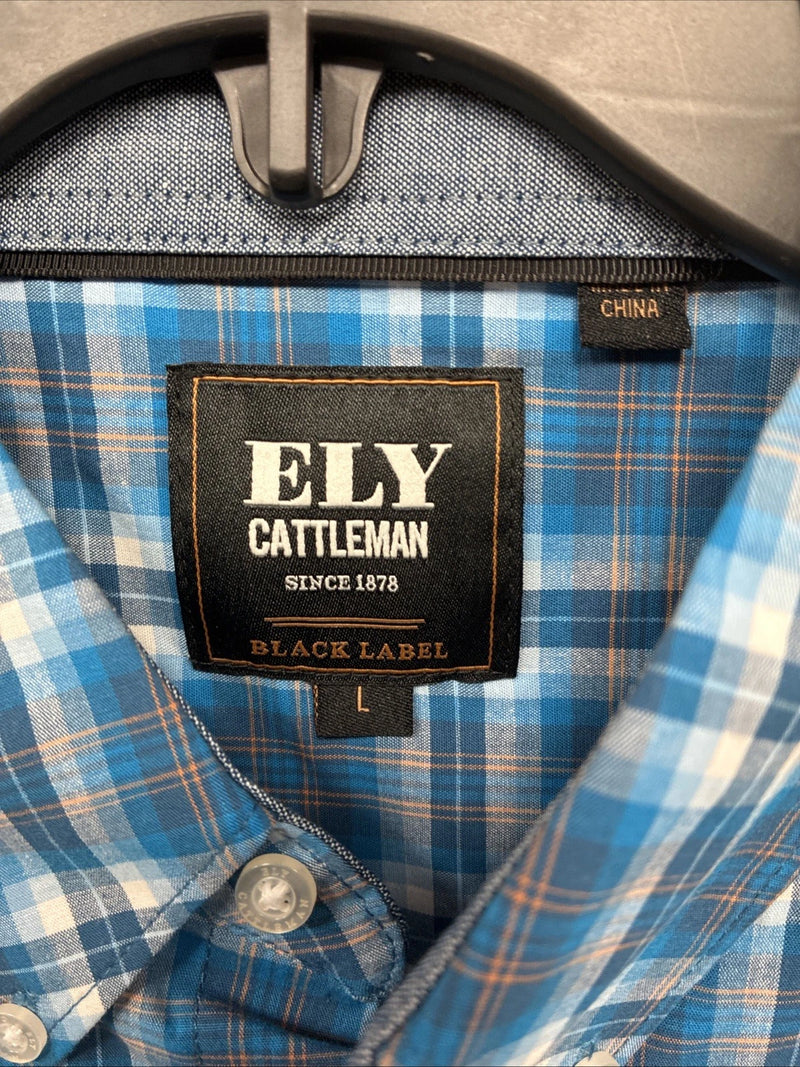New Men’s ELY Cattleman Blue Plaid Long Sleeve Pearl Snap Large Q-34
