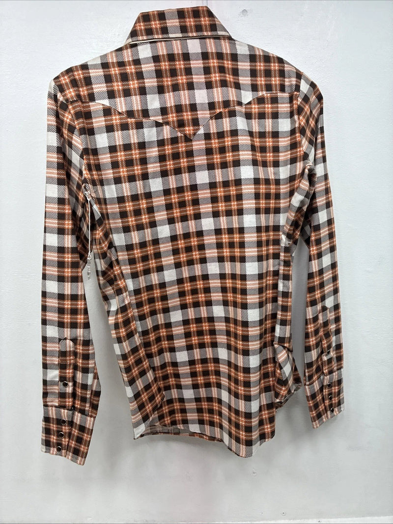 New Women’s Panhandle Slim Orange Plaid Long Sleeve Pearl Snap 10 X 32 LL-34