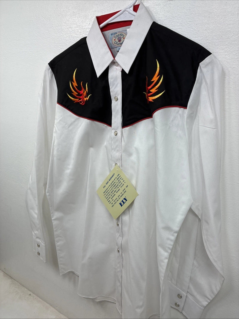 New Women’s Country Charmer flame Design Long Sleeve Pearl Snap Medium YY-74