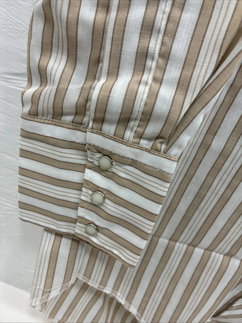 New Men’s Tem Tex Tan White Stripe Long Sleeve Pearl Snap Medium E-74