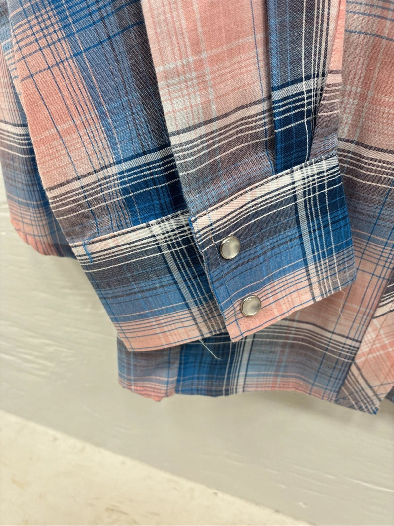 New Girls Cumberland Blue Pink Plaid Long Sleeve Pearl Snap 3XL CC-111