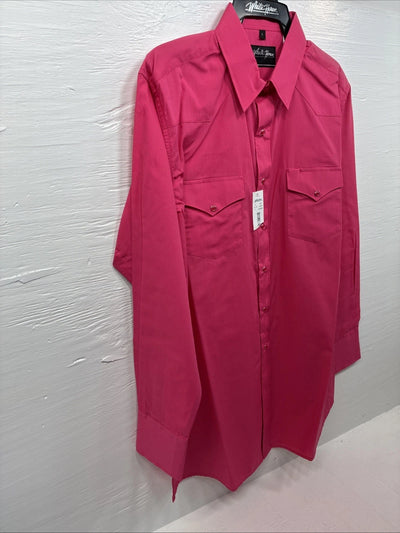 New Men’s White Horse Pink Simple Long Sleeve Pearl Snap Large Q-18