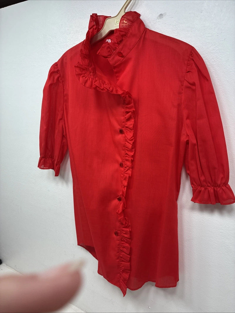 New Women’s H Bar C Red Long Sleeve Button up Size 34 MM-132
