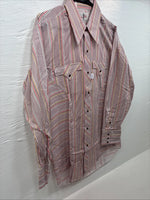 New Men’s Tem Tex Pink Stripe Long Sleeve Pearl Snap Medium J-73