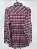 New Men’s White Horse Red Gray Plaid Long Sleeve Pearl Snap Large V-97