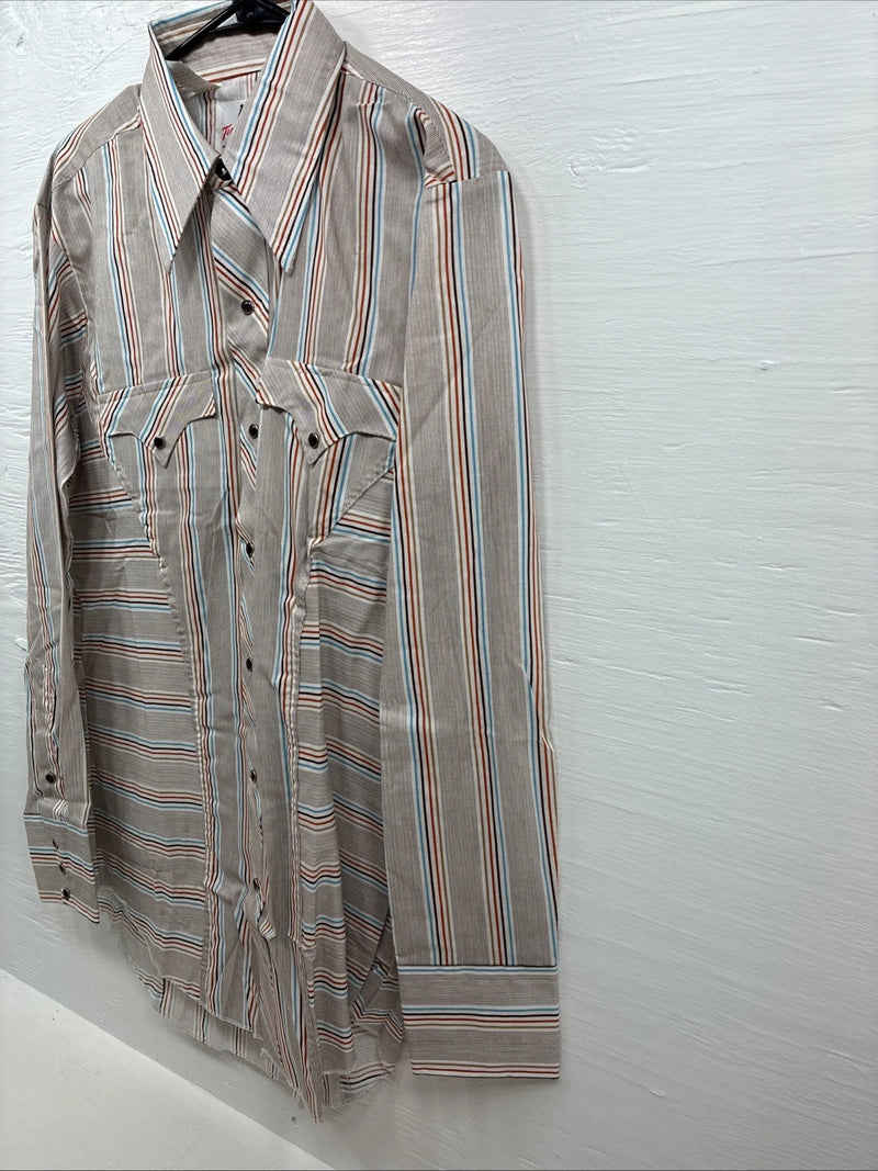 New Men’s Tem Tex Multicolor Stripe Long Sleeve Pearl Snap 16 Large Q-79