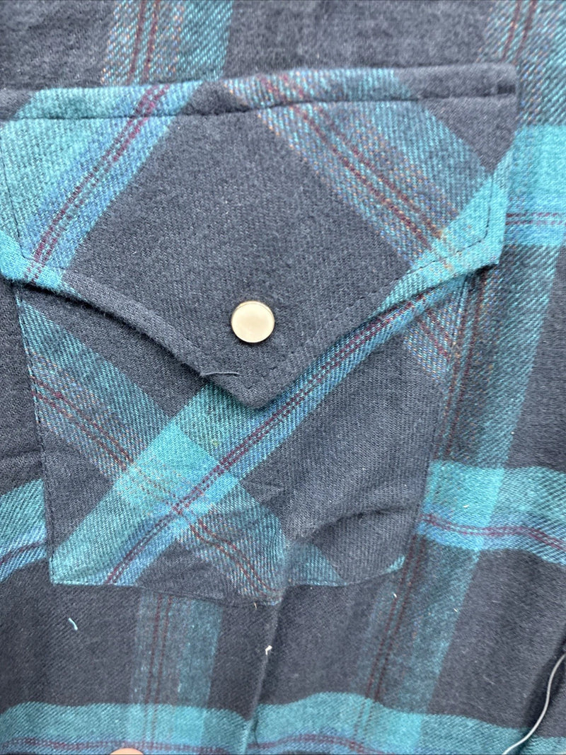 New Men’s ELY Cattleman Blue Plaid Long Sleeve Pearl Snap XL H-74