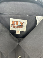 New Men’s ELY Cattleman Simple Black Long Sleeve Pearl Snap 16.5 Large M-54