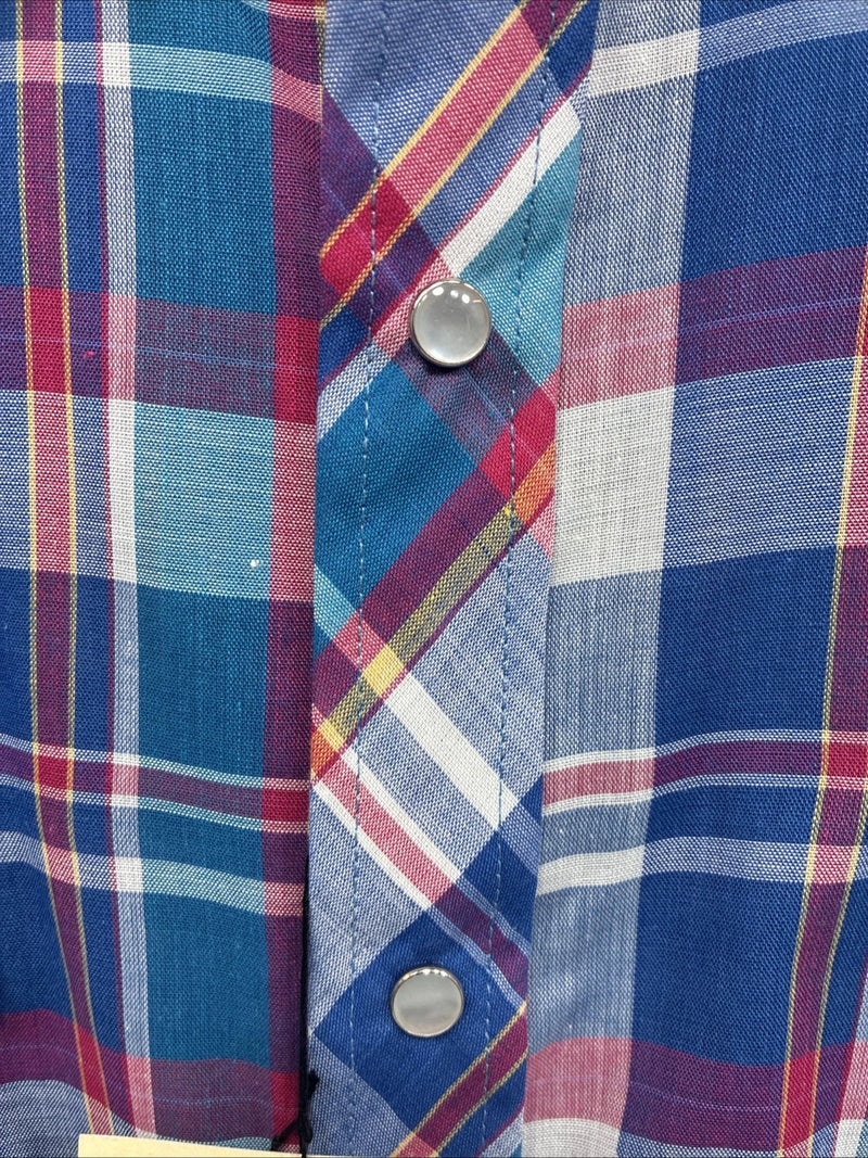 New Men’s ELY Cattleman Multicolor Plaid Short Sleeve Pearl Snap Large X-25