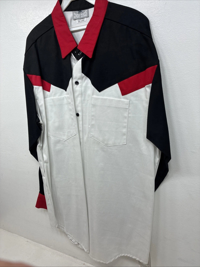 New Men’s Cowboy Threads Black Red White Long Sleeve Button Up Large MM-116
