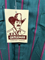New Men’s ELY Cattleman Green Pink Strip Long Sleeve Pearl Snap 16 X 34 XL H-83