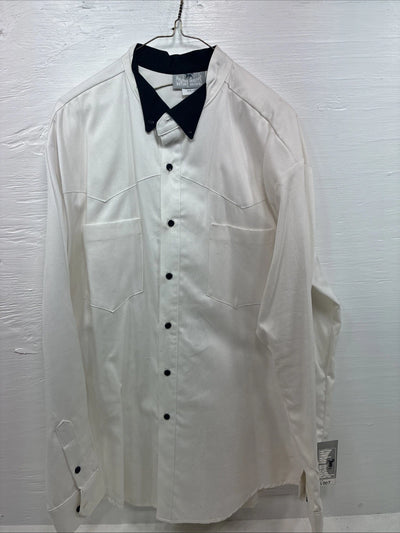 New Men’s Cowboy Threads White Black Long Sleeve Button Up Large V-98