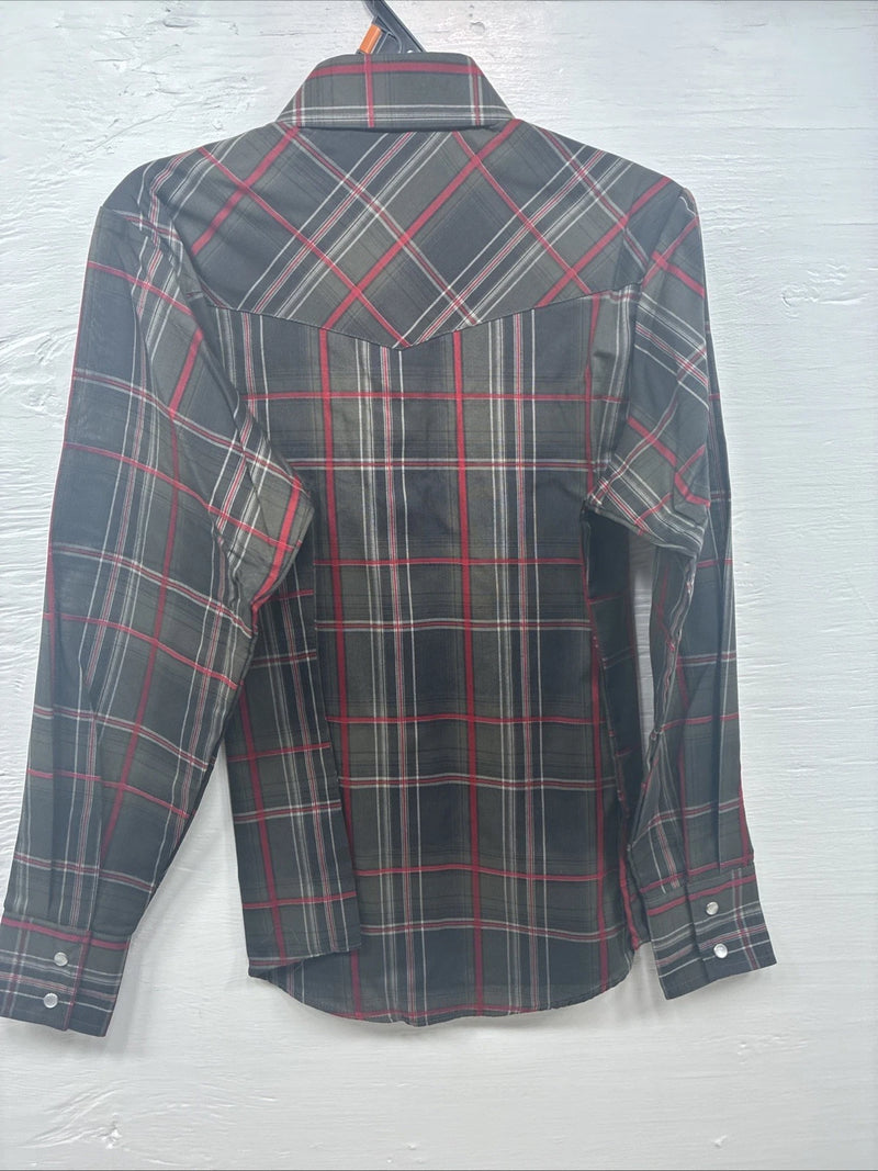 New Kids ELY Cattleman Green Red Plaid Long Sleeve Pearl Snap Medium DD-31