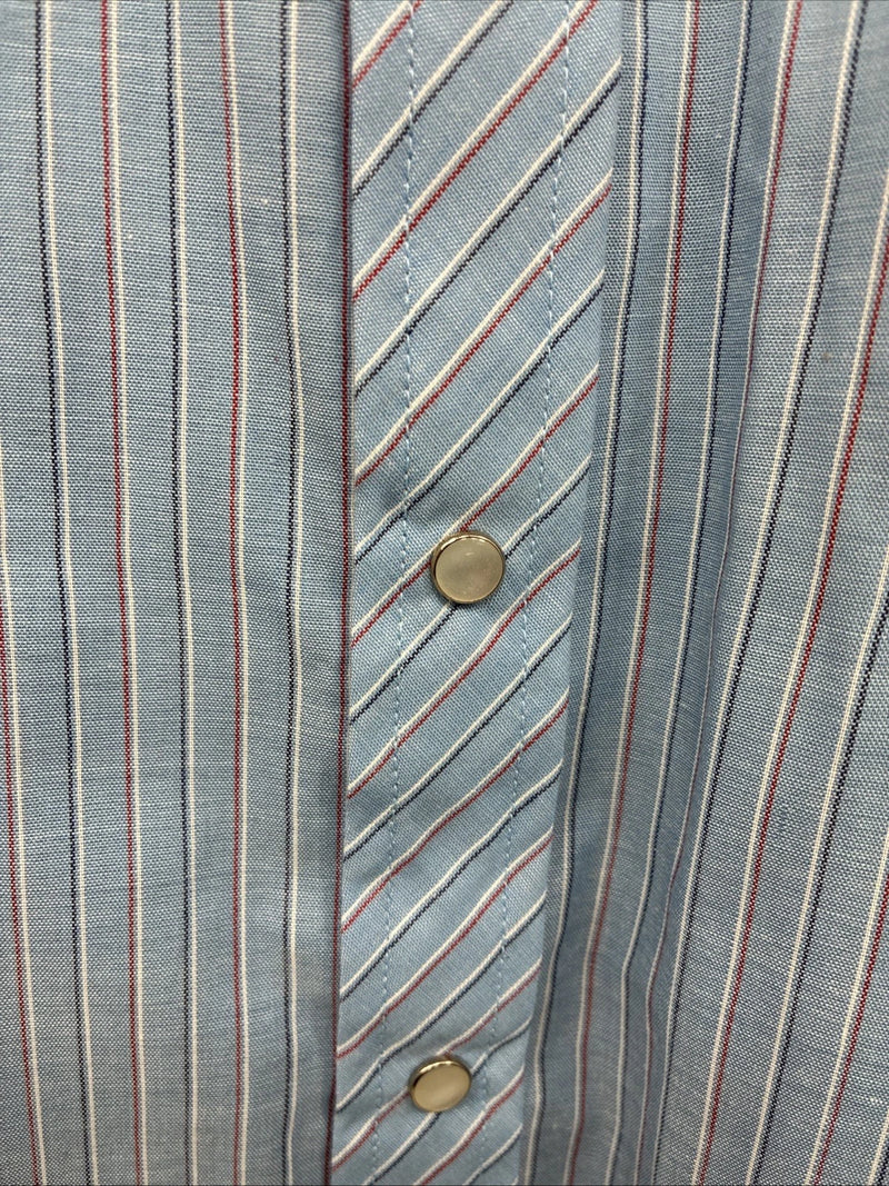 New Men’s ELY Cattleman Blue Stripe Long Sleeve Pearl Snap XL H-82