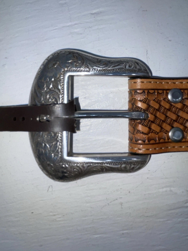 New Brown Genuine Leather Nocona Silver Bling Tooled 28” Belt #N2463448 NN-12