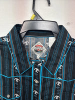 New Women’s Cumberland Blue Western Long Sleeve Pearl Snap Large DD-70