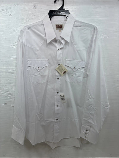 New Men’s ELY Cattleman White Long Sleeve Pearl Snap 16.5 X 36 Large CC-38