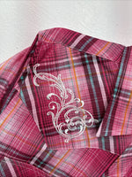New Women’s Cumberland Pink Plaid Long Sleeve Pearl Snap Medium II-107