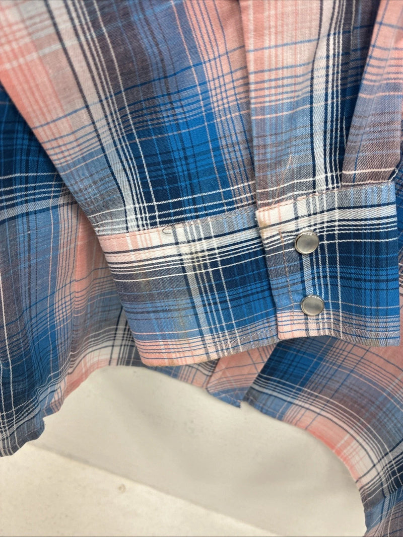 New Women’s Cumberland Pink Blue Plaid Long Sleeve Pearl Snap 2XL GG-80