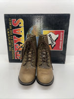 New Women’s Brown Lace Up Texas Brand Cowboy Boots. 4474 7.5 7 1/2 M. 17-102