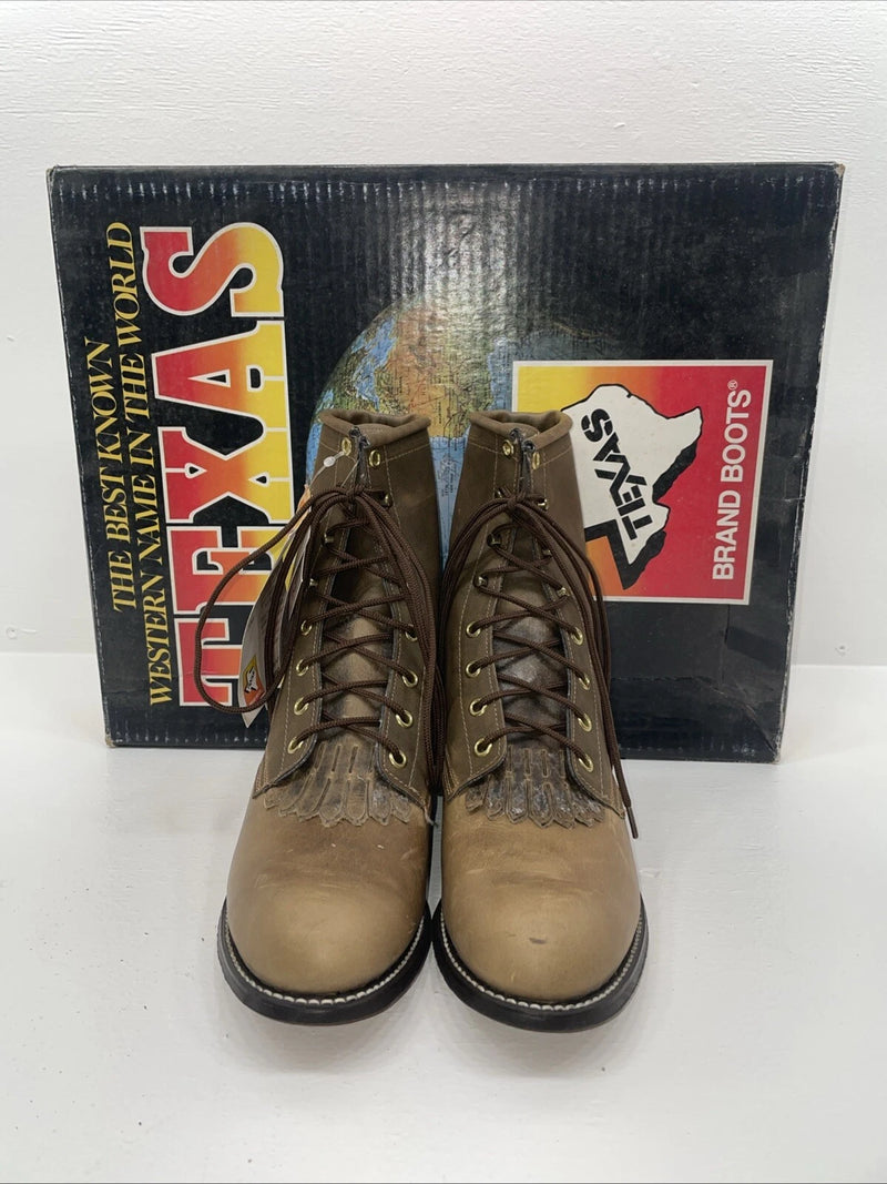 New Women’s Brown Lace Up Texas Brand Cowboy Boots. 4474 7.5 7 1/2 M. 17-102