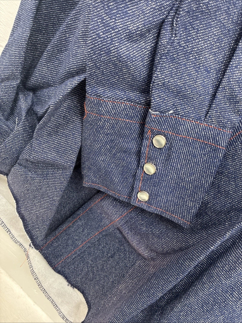 New Men’s Karman Blue Jena Long Sleeve Pearl Snap 15 Medium AA-75