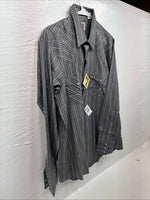 New Men’s ELY Cattleman Gray White Stripe Long Sleeve Pearl Snap 16 Large Q-39