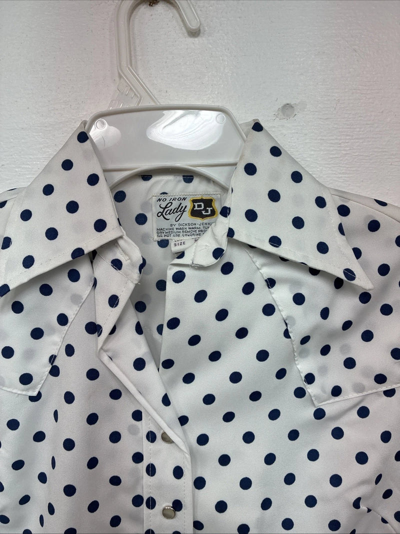 New Women’s Dickson Jenkins Blue Polkadot Long Sleeve Pearl Snap Size 30 MM-58