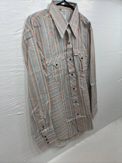 New Men’s Tem Tex Multicolor Stripe Long Sleeve Pearl Snap 16 Large Q-79