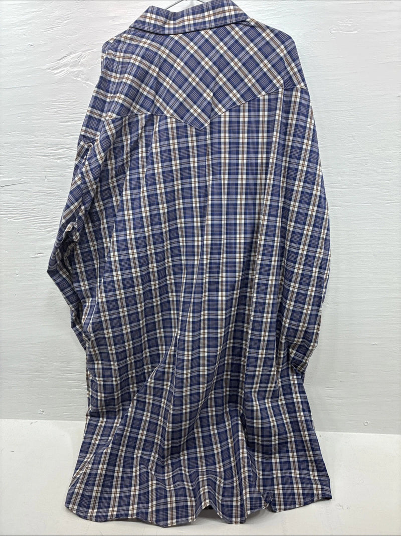 New Men’s Mesquite Blue Flannel Long Sleeve Peal Snap 3XL E-57