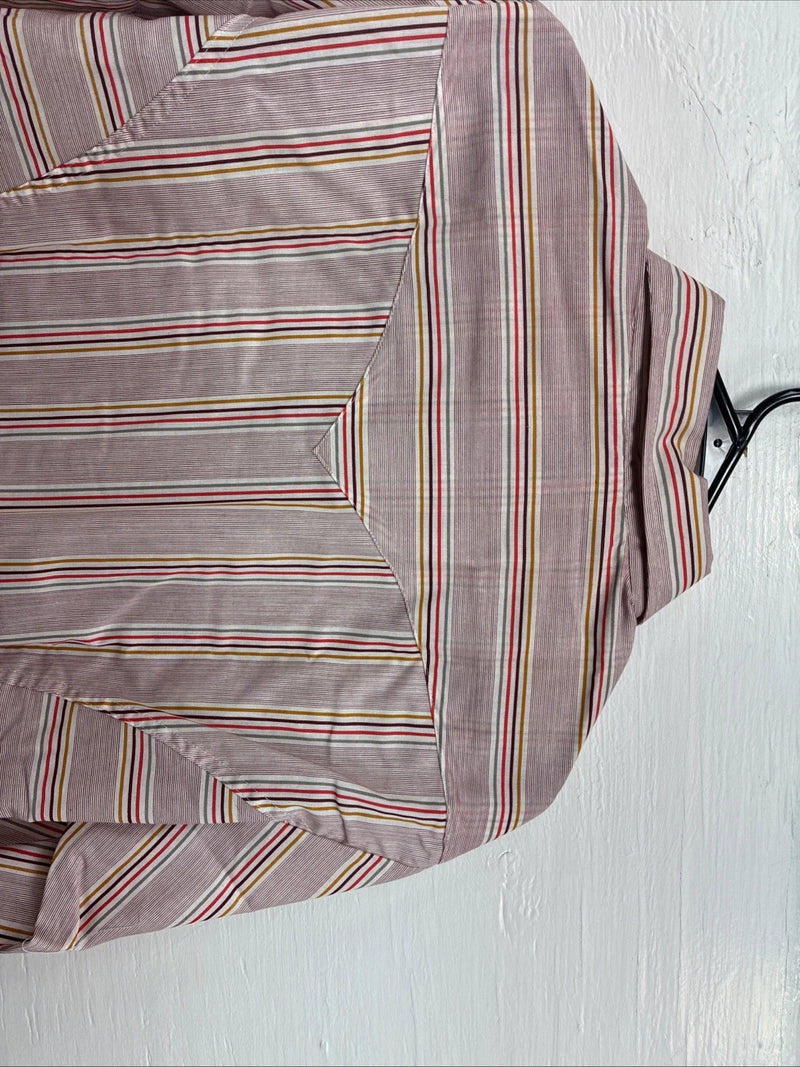 New Men’s Tem Tex Pink Multicolor Stripe Long Sleeve Pearl Snap 16 Large M-27