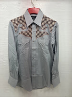 New Men’s Champion Western Gray Designed Long Sleeve Pearl Snap 15.5 Medium X-4