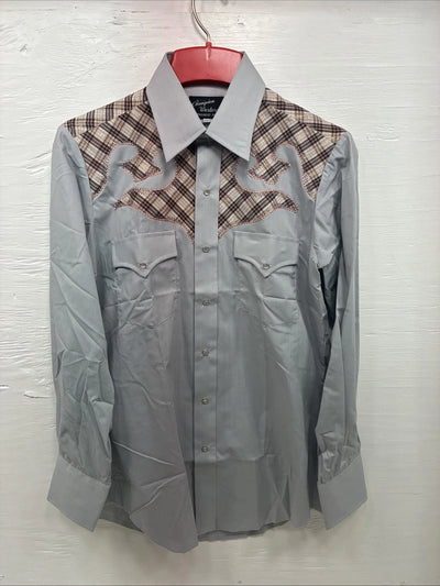 New Men’s Champion Western Gray Designed Long Sleeve Pearl Snap 15.5 Medium X-4