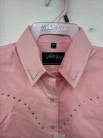 New Women’s White Horse Pink Gem Long Sleeve Pearl Snap Medium KK-95
