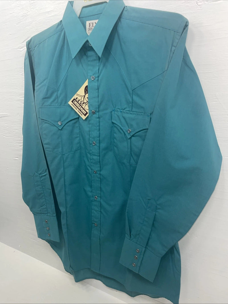New Men’s ELY Cattleman Teal Long Sleeve Pearl 15.5 X 34 Medium B-103