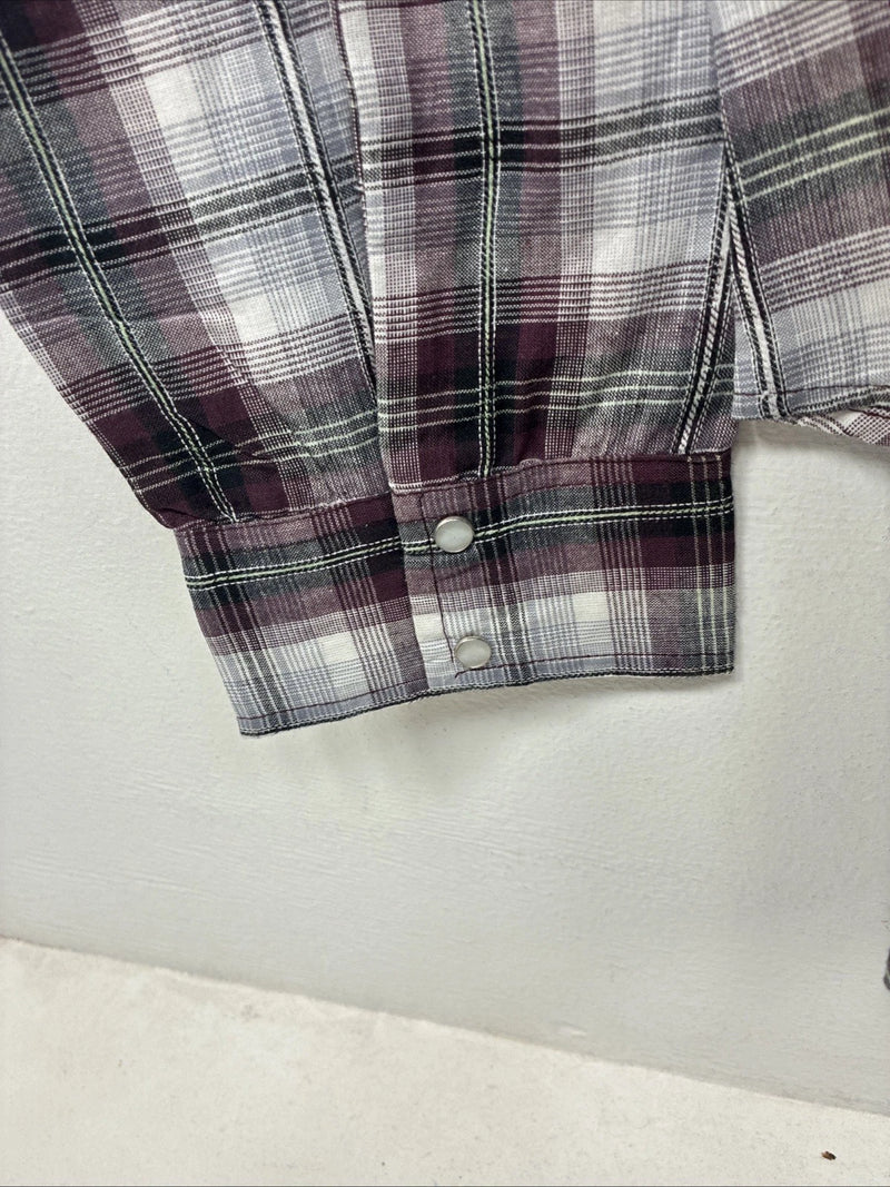 New Women’s Cumberland Purple Plaid Long Sleeve Pearl Snap 2XL KK-78