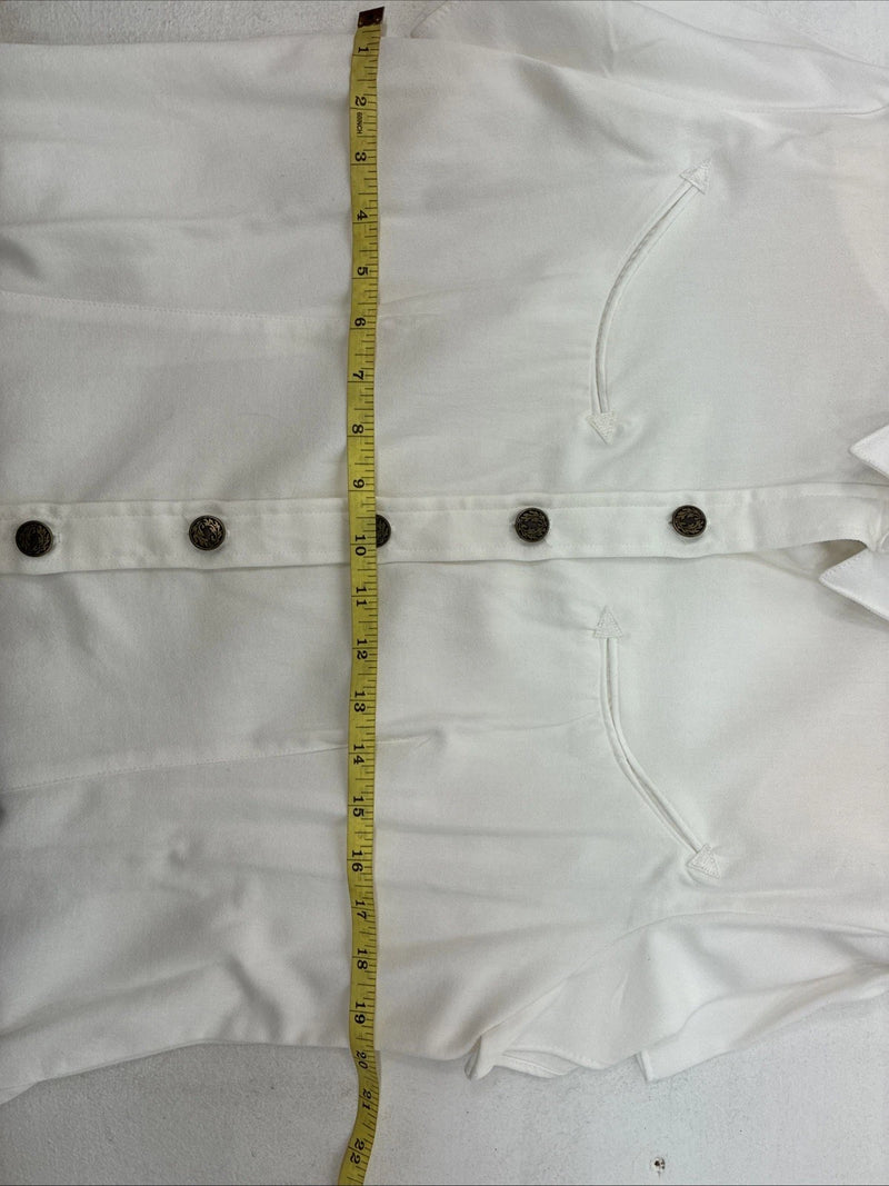 New Women’s Denim Jeans White Short Sleeve Button Up Large MM-136