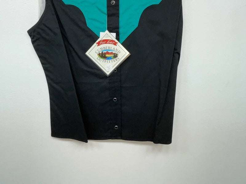 New Women’s Black Blue Cumberland Outfitters Sleeveless Button Up Shirt M 3B-43