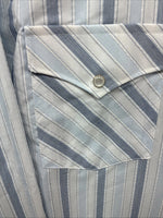 New Men’s White Horse Blue Striped Long Sleeve Pearl Snap 2XL H-45